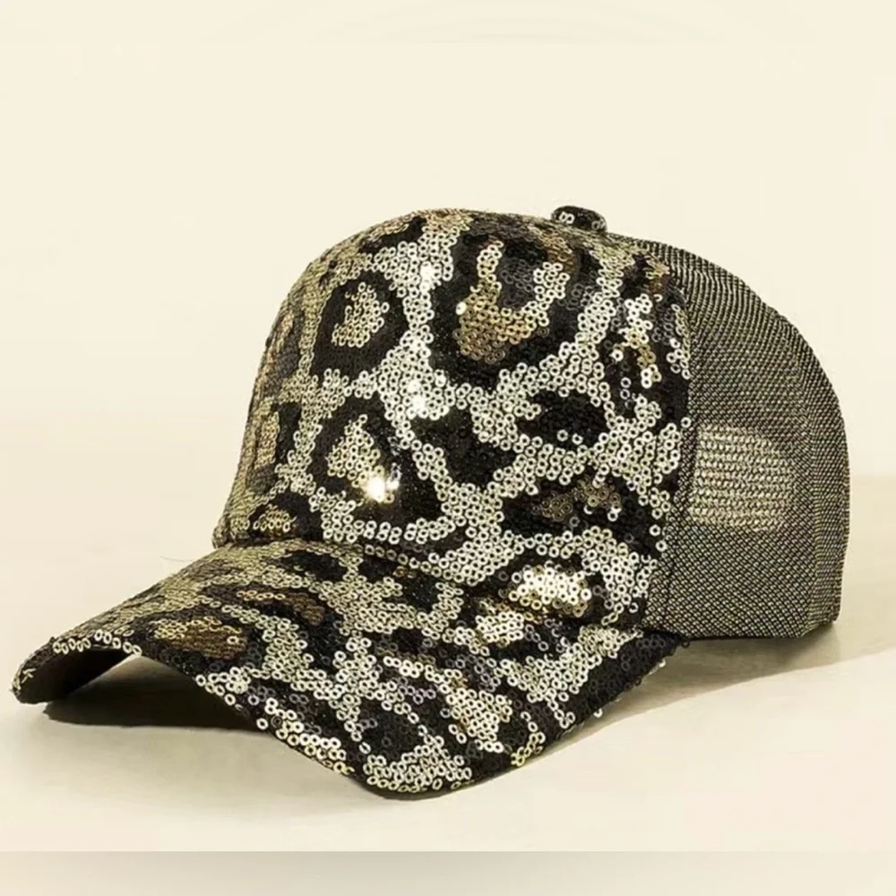 Sequin Baseball Cap. MULTI or CHEETAH Adjustable Back Closure. Fall Colors  NEW